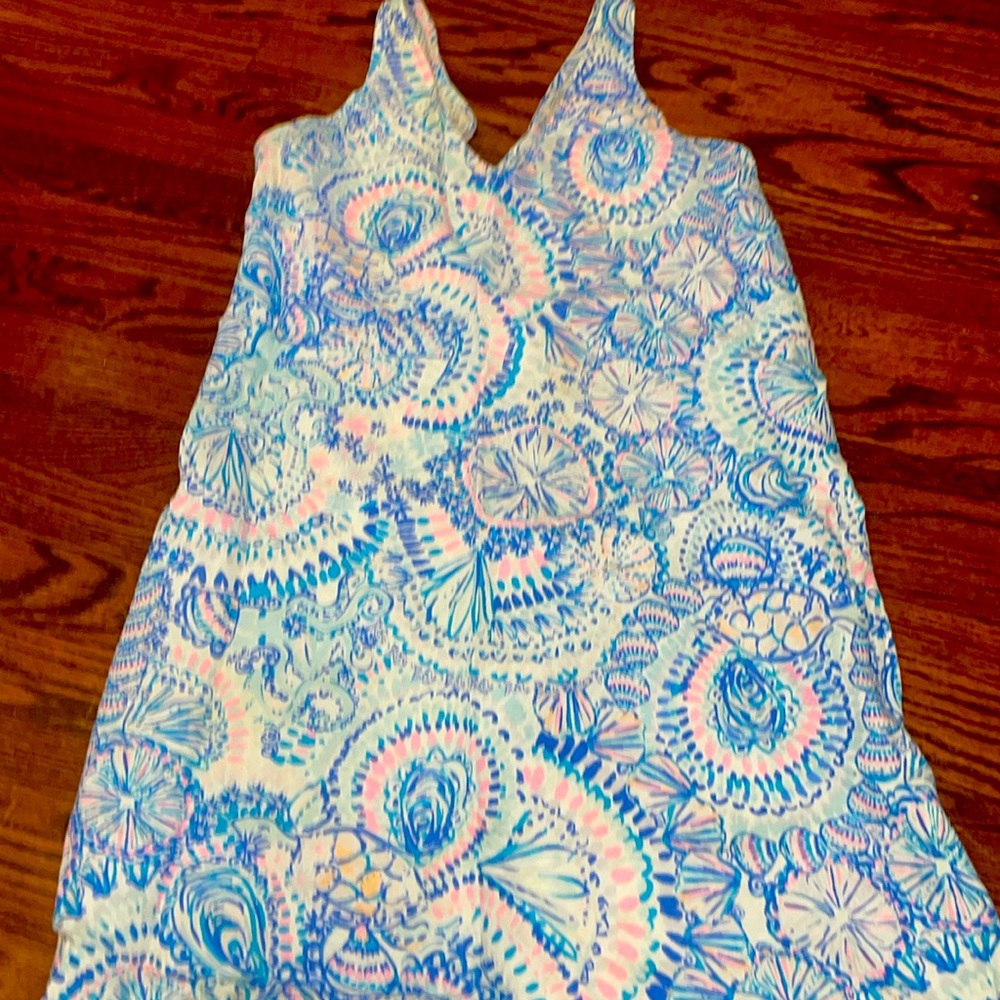 Lilly Pulitzer Patterson Dress Bay Blue Into the Deep 100% Linen Size Xx